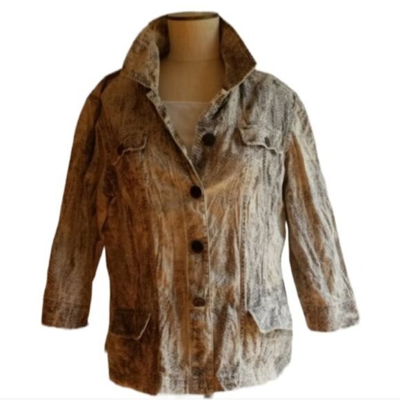Chico's Linen Jacket Coat Blazer Snakeskin WOMAN'S Women's Size 3 Extra LARGE 16 - Picture 2 of 8